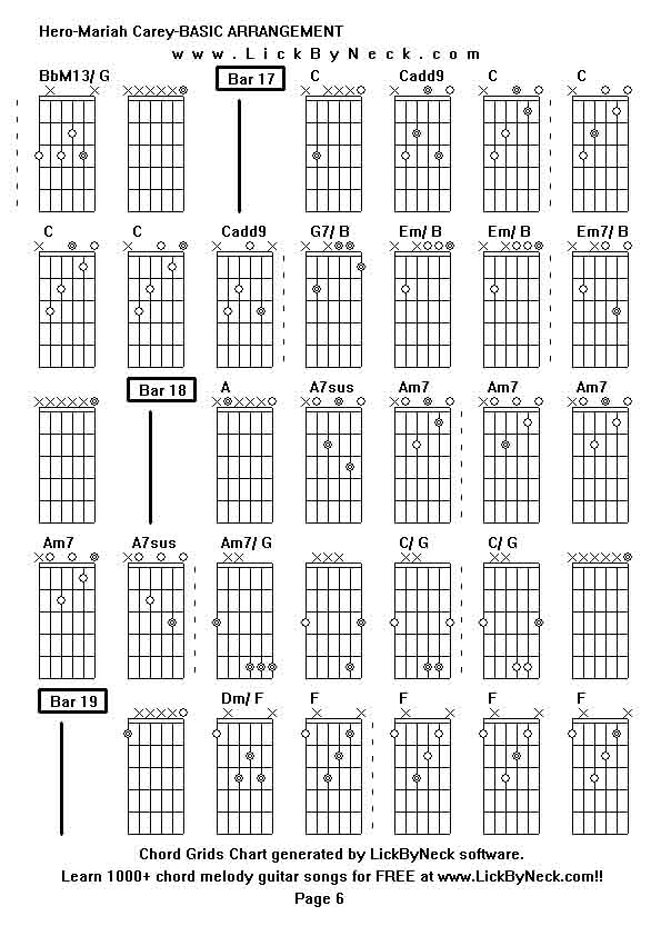 Chord Grids Chart of chord melody fingerstyle guitar song-Hero-Mariah Carey-BASIC ARRANGEMENT,generated by LickByNeck software.